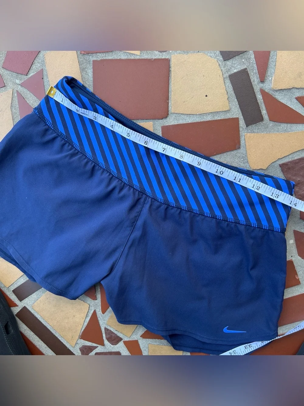 Nike Women's Navy Athletic Shorts with Blue Striped Waistband